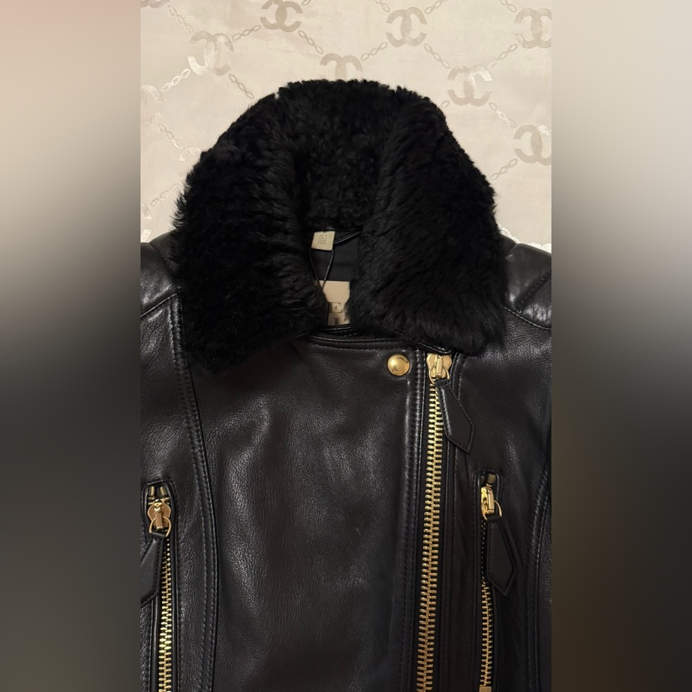 Burberry Brit Black Leather Moto Coat – Size 2/XS - Picture 8 of 13